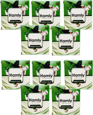 Hamly Neem Tulsi Soap Enriched with Natural Vitamin E Extract For Bath Grade 1 Soap(10 x 65.3 g)