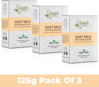 Lass Natural Goat Milk Natural Handmade Bathing Bar With Shea Butter For Sensitive & Dry Skin(3 x 125 g)