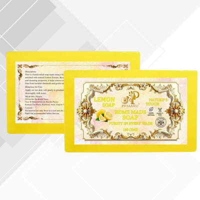 Pihaaru Pack of 2 ,Lemon Glow Herbal Soap – Refreshing & Natural (200g),(2 x 100 g)
