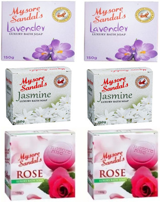 MYSORE SANDAL Rose, Jasmine and Lavender Luxury Bath Soap(6 x 150 g)