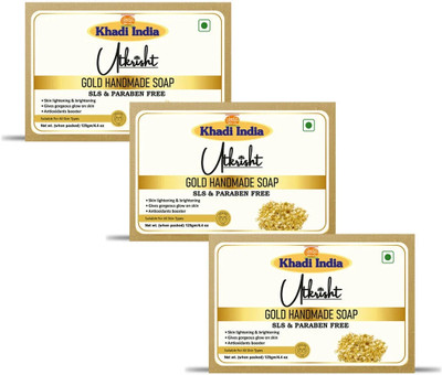 Utkrisht Khadi Radiant Glow Gold Soap - Nourishing Cleansing Bar for All Skin Types(3 x 125 g)