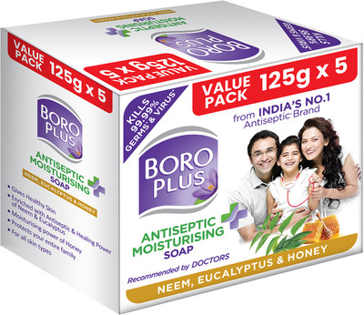 BOROPLUS Neem, Eucalyptus & Honey Antiseptic + Moisturising Soap 5 N (125 g Each)(5 x 125 g)