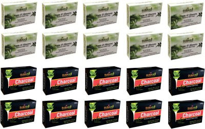 Subaxo Herbal Neem Aloevera Soap 10 Pc Each 75 G & Charcoal Soap 10 Pc Each 100 G(20 x 87.5 g)