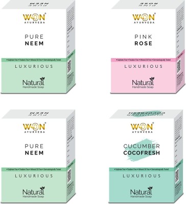 won ayurveda Rose, Cucumber & Cocofresh, Neem Soap - (Pack Of 4)(4 x 100 g)