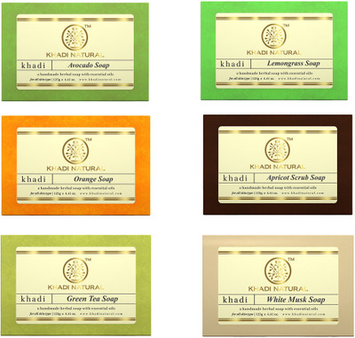 KHADI NATURAL Assorted Handmade Soap (Combo Pack of 6) -(6 x 125 g)