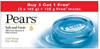 Pears Soft and Fresh Soap Bar -Glycerin and Mint Body Soaps(4 x 125 g)
