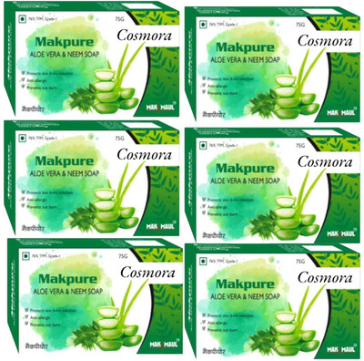 COSMORA MAKPURE NEEM & ALOEVERA SOAP FOR PRIFYING & CLEANSING SKIN PACK OF - 6(6 x 75 g)