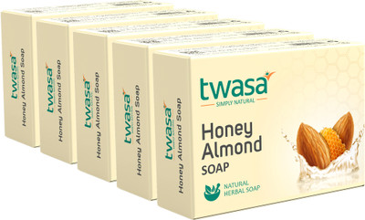 Twasa Honey & Almonds Natural Soap Base | Whitening Bar For All Skin Type(5 x 100 g)