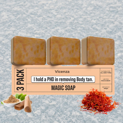 Vicenza Magic Soaps For Bath | Chandan & Kesar Bath Soap Natural Herbal Glow Cleanser 44(3 x 100 g)