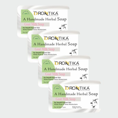 drontika Handmade Goat Milk Soap with Coconut | Detoxes & Nourishes(4 x 125 g)