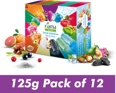FIAMA Gel Bathing Bar Grand Celebration Pack with 12 Unique Gel Bars, Moisturized Skin(12 x 125 g)