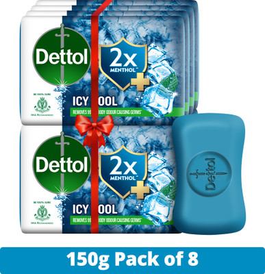 Dettol Icy Cool Bathing Soap Bar With 2X Menthol- 150gm (Pack of 8)(8 x 150 g)