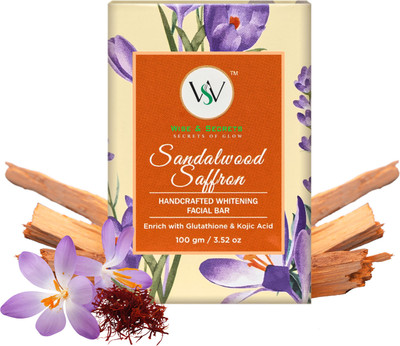 WISE & SECRETS Sandalwood & Saffron Whitening Facial Bar Soap Handcrafted for Radiant Skin(100 g)