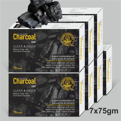 YUAR ESSENTIAL INDIA Hand Made activated charcoal for Deep Cleaning & Exfoliating (Pack of 7)(7 x 75 g)