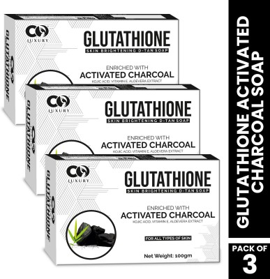 CO Luxury Glutathione Activated Charcoal Skin Brightening D-TAN Soap | Kojic Acid(3 x 100 g)
