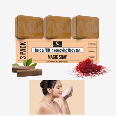 GreenAroma Essential Ghar Soaps Magic Sandalwood & Saffron Magic Soaps Handmade Natural Glow(3x100 g)(3 x 100 g)