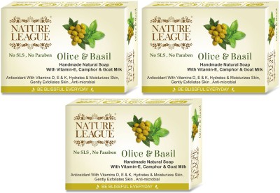 Nature League OLIVE & BASIL - Natural Handmade Soap,Chemical Free,Essential Oils,Goat Milk(3 x 100 g)