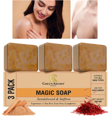 GreenAroma Essential Magic Soap Sandal Wood And Saffron Removing Body Tan Expert Magic Soaps(3 x 100 g)