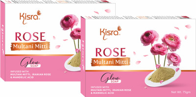 KISRA Rose Multani Mitti Oil Control, Acne Care & Natural Glow Boosting Soap(2 x 75 g)