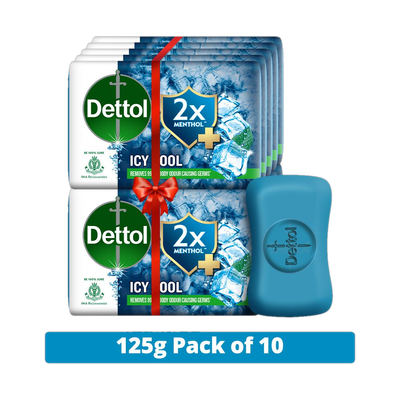Dettol 3X Icy Cool Bathing Soap for Men & Women, Face, Body & Hands, Combo for Summer(10 x 125 g)