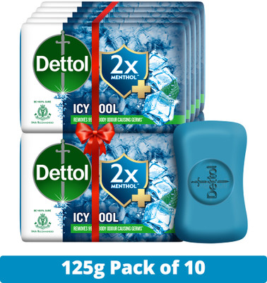 Dettol Icy Cool Bathing Soap Bar with 2X Menthol, (125gm-Packof 10)(10 x 125 g)