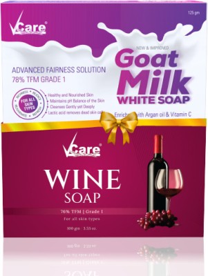 Vcare Goat Milk Soap 125gm and Red Wine Soap 100gm, Bathing Soap for Women (1+1 Combo)(2 x 112.5 g)