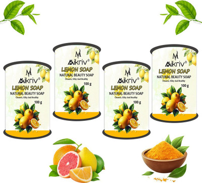MIKRIV Natural Lemon Bathing Soap Bar–Refreshing, Detoxifying&Skin Brightening Cleanser(4 x 100 g)