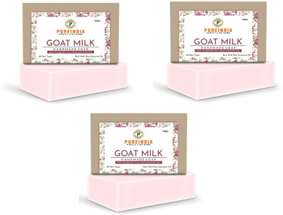 pureindia Handmade Goat-Milk Bar with Rose & Shea-butter for All skin type Pack of 3(3 x 100 g)