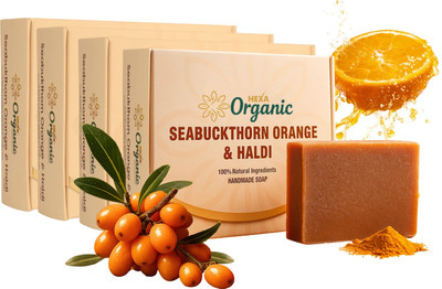 HEXA ORGANIC Handmade Herbal Soap Seabuckthorn, Orange & Haldi PACK OF 4(4 x 100 g)