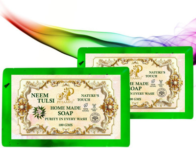 Pihaaru Pack of 2 ,Neem Tulsi Pure Soap – Refreshing Bath Bar for All Skin Types (200g).(2 x 100 g)