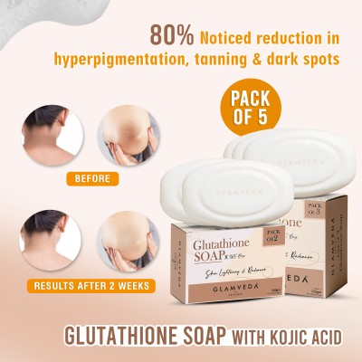 GLAMVEDA Glutathione & Kojic Acid Soap | Lightens Dark Spots & Acne Scars Pack Of 5(5 x 75 g)