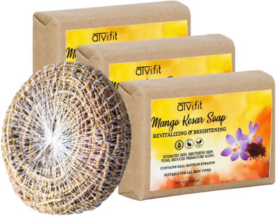 ATVI.FIT organic Mango Kesar soap with Loofah (PACK OF 3)(3 x 100 g)