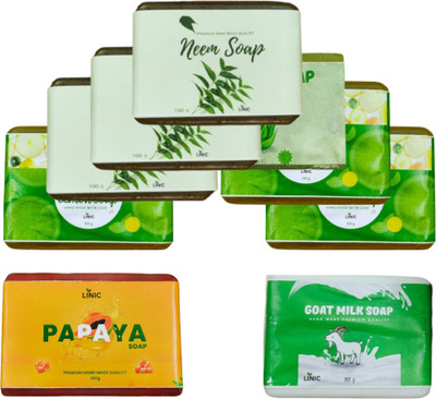 linic HERBAL NEEM SOAP(3), ALOE VERA(1), LEMON(3), PAPAYA(1), GOAT MILK(1)(9 x 100 g)