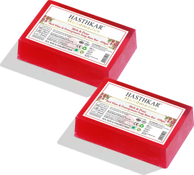 HASTHKAR Glycerine Red Wine Pomegranate SLS Paraben free Soap base (pack of 2)(2 x 450 g)