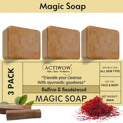 ACTIWOW Magic Soap Soft Glow Bar with Almond Milk and Honey 3Pcs(3 x 100 g)