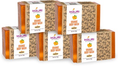 Khadi Mauri Herbal Orange Handmade Soaps | Enriched with Vitamin C | Natural Ayurvedic Soaps(5 x 125 g)