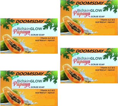 DOOMSDAY BIOSKIN GLOW PAPAYA SOAP FOR SMOOTHING & BRIGHTNING SKIN PACK OF 4(4 x 75 g)