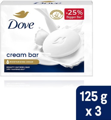 DOVE Cream Beauty Bathing Bar For 24 Hour Nourished Skin with Nutrient Serum(3 x 125 g)