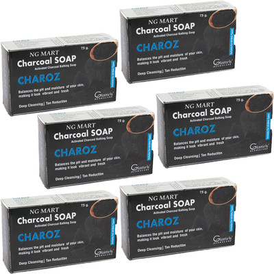 NG MART CHAROZ CHARCOAL SOAP FOR DEEP SKIN CLEANSING & SMOOTH PACK OF - 6(6 x 75 g)