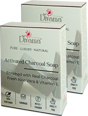 divama Activated Charcoal Handmade Soap|Aloe Vera Shea Butter Vitamin E|Clear Skin|250g(2 x 125 g)