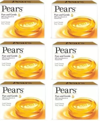 Pears Pure & Gentle Soap Bar, Paraben-Free For Soft Skin (pack of 6)(63 x 1.98 g)