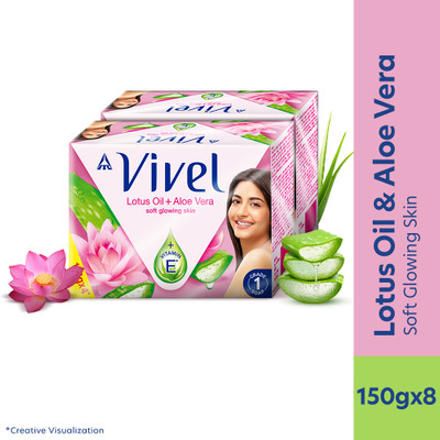 Vivel Lotus Oil Soft Glowing Skin with Vit.E 150gx4, Combo Pack of 2, Grade 1 Soap Bar(8 x 150 g)