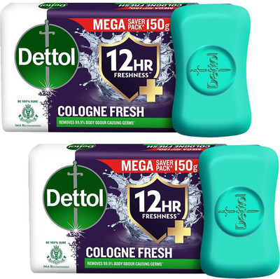 Dettol Cologne Fresh Bathing Soap Bar Freshness & Cooling 12hr Pack of - 150gm x 2(2 x 150 g)