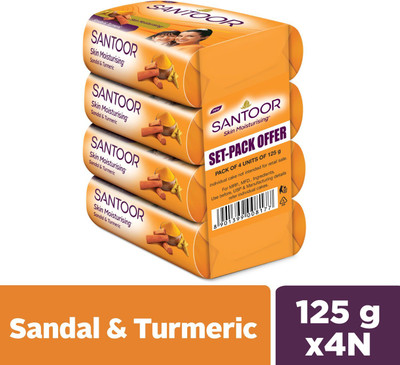 Santoor Skin Moisturizing Sandal & Turmeric Bathing Bar Soap For Soft and Youthful Skin.(4 x 125 g)