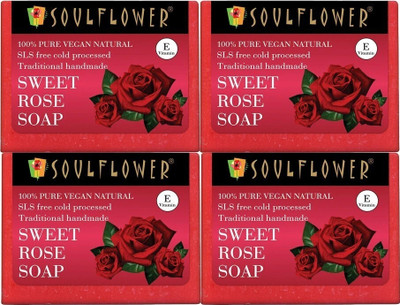 Soulflower Handmade Sweet Rose Soap Bar| Soothes, Cleanses & Hydrates | Anti Aging, Acne |(4 x 150 g)