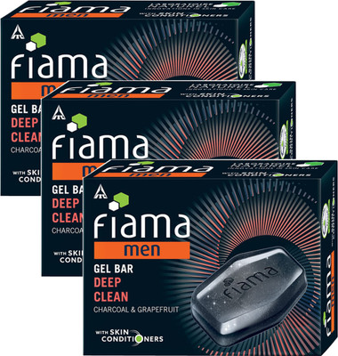 FIAMA Men Gel Bar Deep Clean Charcoal & Grapefruit 125gm Pack Of 3(3 x 125 g)
