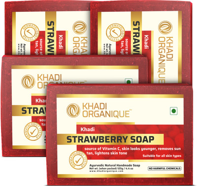 khadi ORGANIQUE Pure Natural Herbal & Handmade Strawberry Soap Combo Kit(4 x 125 g)