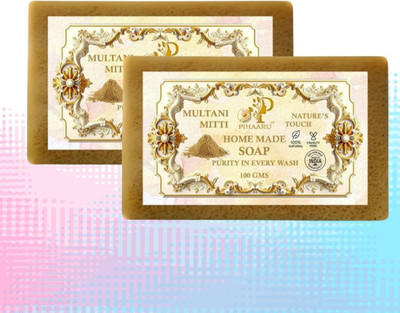 Pihaaru Pack of 2 Multani Mitti Body & Face Soap Pure Natural Bar(200g)\(2 x 100 g)