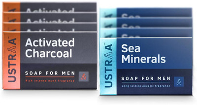 USTRAA Deo Soap For Men With Sea Minerals & Activated Charcoal, 100 G(8 x 100 g)
