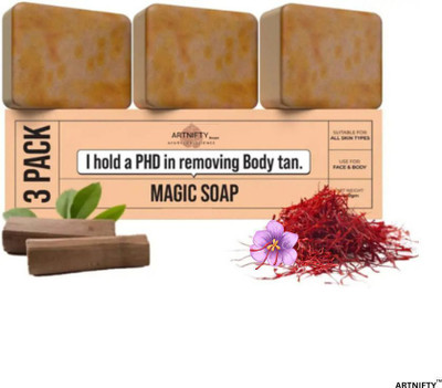 ARTNIFTY Soaps Wood And Saffron Soap For Glowing & Refreshing Skin (pack of 3) g)(3 x 100 g)